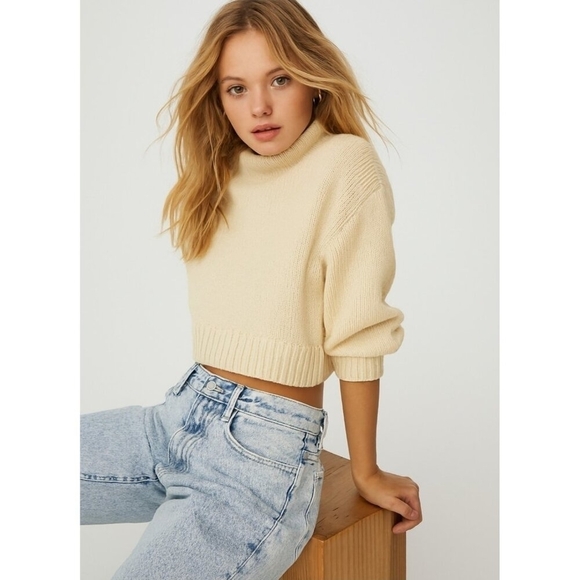 Aritzia Wilfred Free 100% Cashemir Cropped Turtleneck Sweater Oat Beige M - Picture 11 of 11